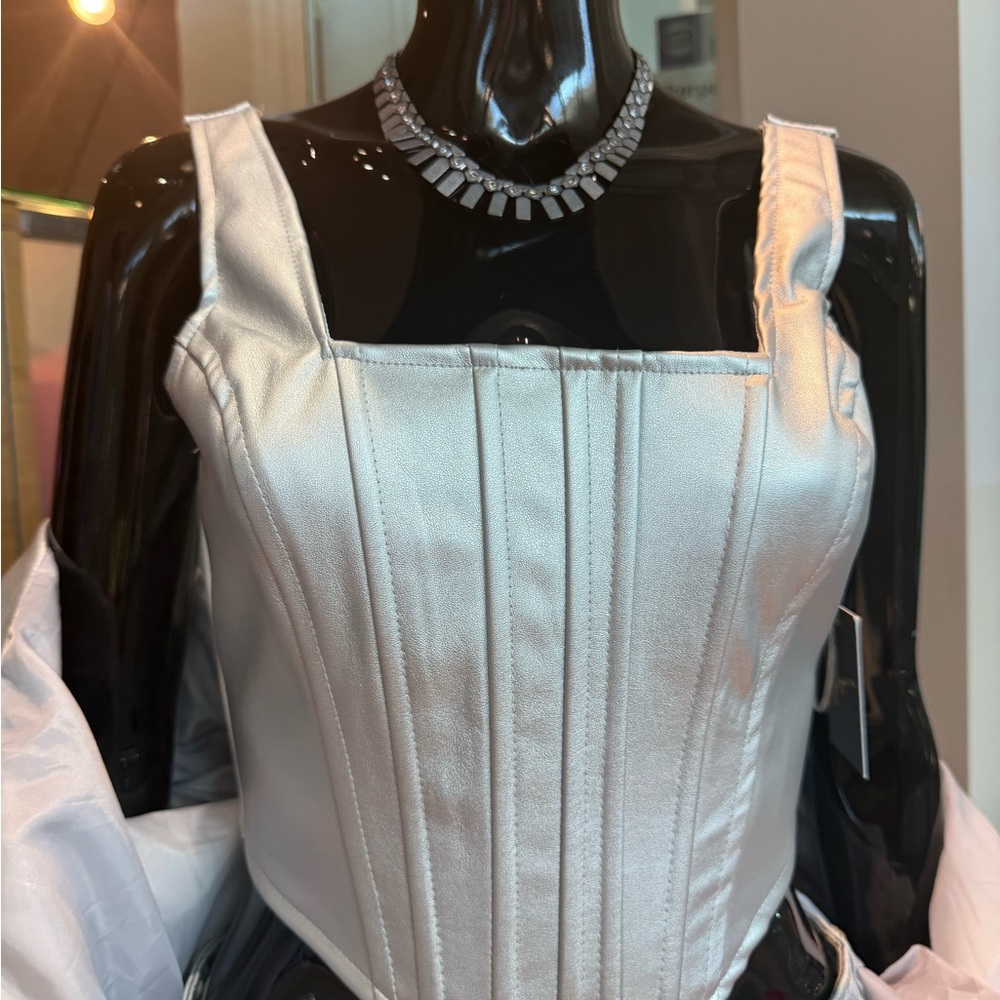 Japna Metallic Silver Structured Corset Top